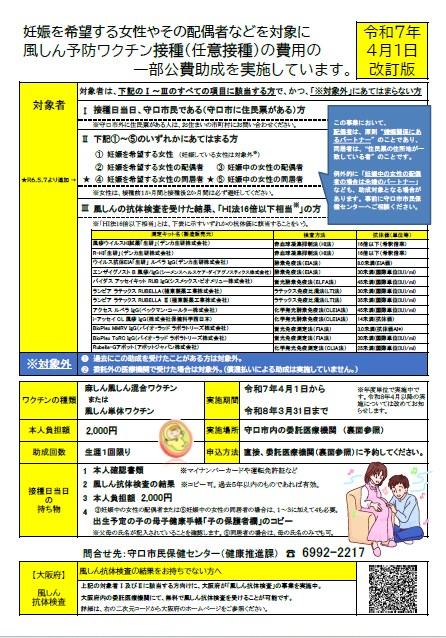 にんしんをきぼうするじょせいやそのはいぐうしゃなどをたいしょうにふうしんにんいせっしゅのひようじょせいのチラシ
