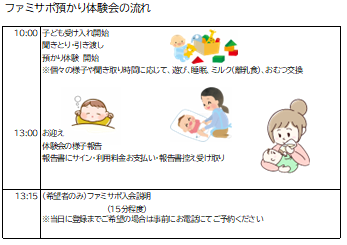 10/21開催の預かり体験会の流れを添付しています。説明は希望者のみです。