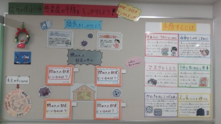 感染症予防の為に気を付ける内容がいろいろ掲示されている写真