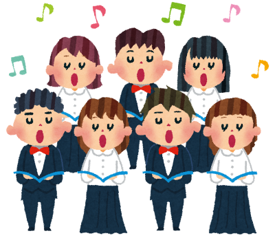7人の男女が合唱をしている様子を描いたイラスト
