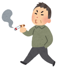 険しい顔で歩きタバコをしている男性のイラスト