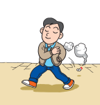 吸っているタバコを道に捨てている男性のイラスト