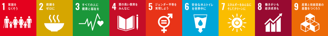 SDGsで掲げられている17のゴールのうちの1から9までのロゴマーク