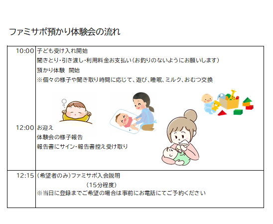 預かり体験会の流れを添付しました。