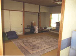 畳の上に大きなカーペットが敷かれている、2階にある10畳の和室を写した写真