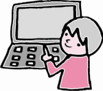 パソコンを指差ししている女性のイラスト
