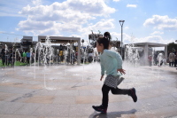大枝公園を一人の少年が走っている様子をイメージした写真