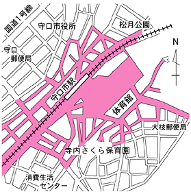 京阪守口市駅周辺の自転車放置禁止区域が黄色で塗られている地図