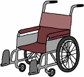 斜め横を向いている茶色の車いすのイラスト
