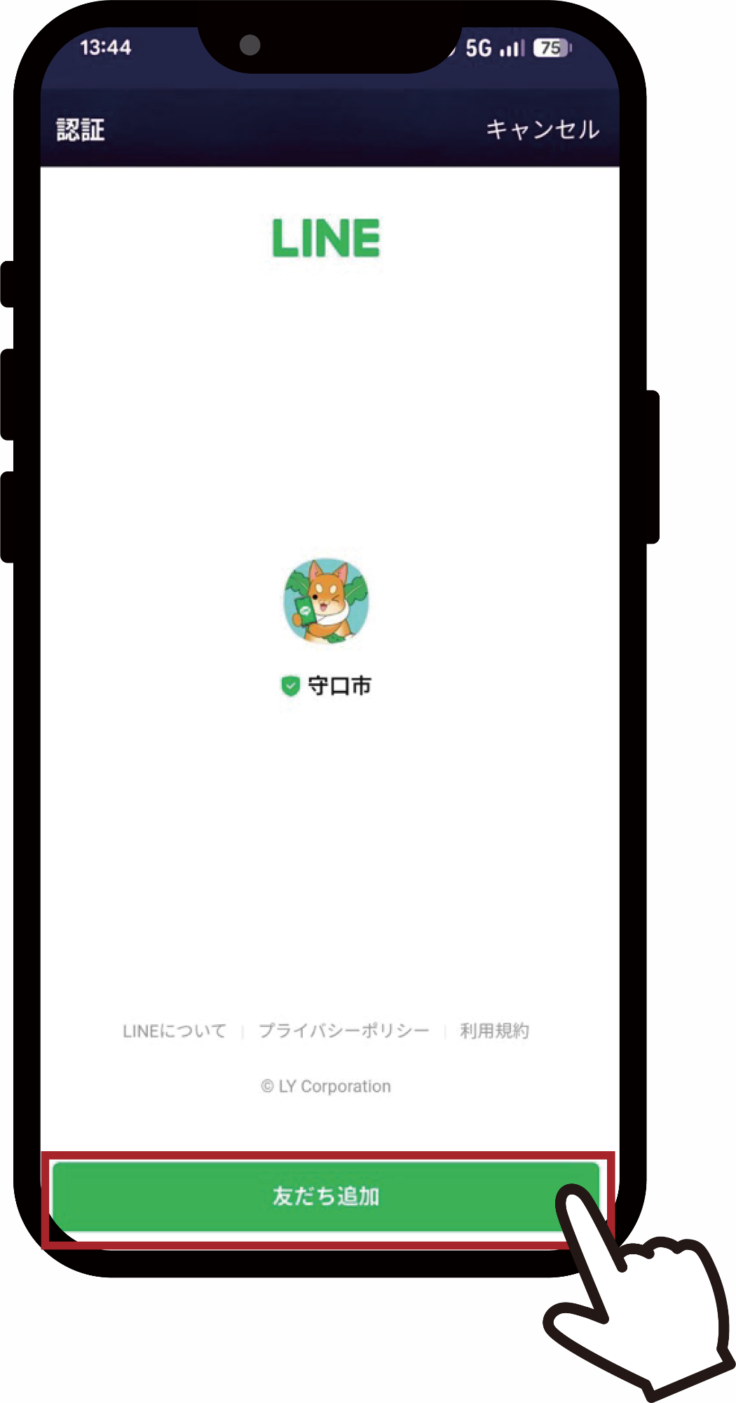 「友だち追加」をタップする